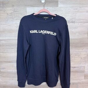 Karl Lagerfeld Paris Navy Blue Logo Crewneck Sweatshirt Size Small